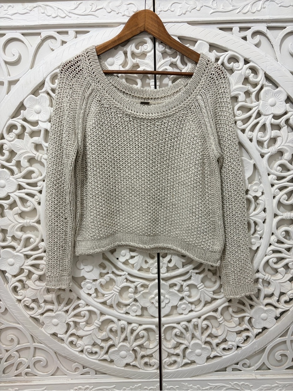 Free People One People Cream Chunky Knit Cropped Sweater